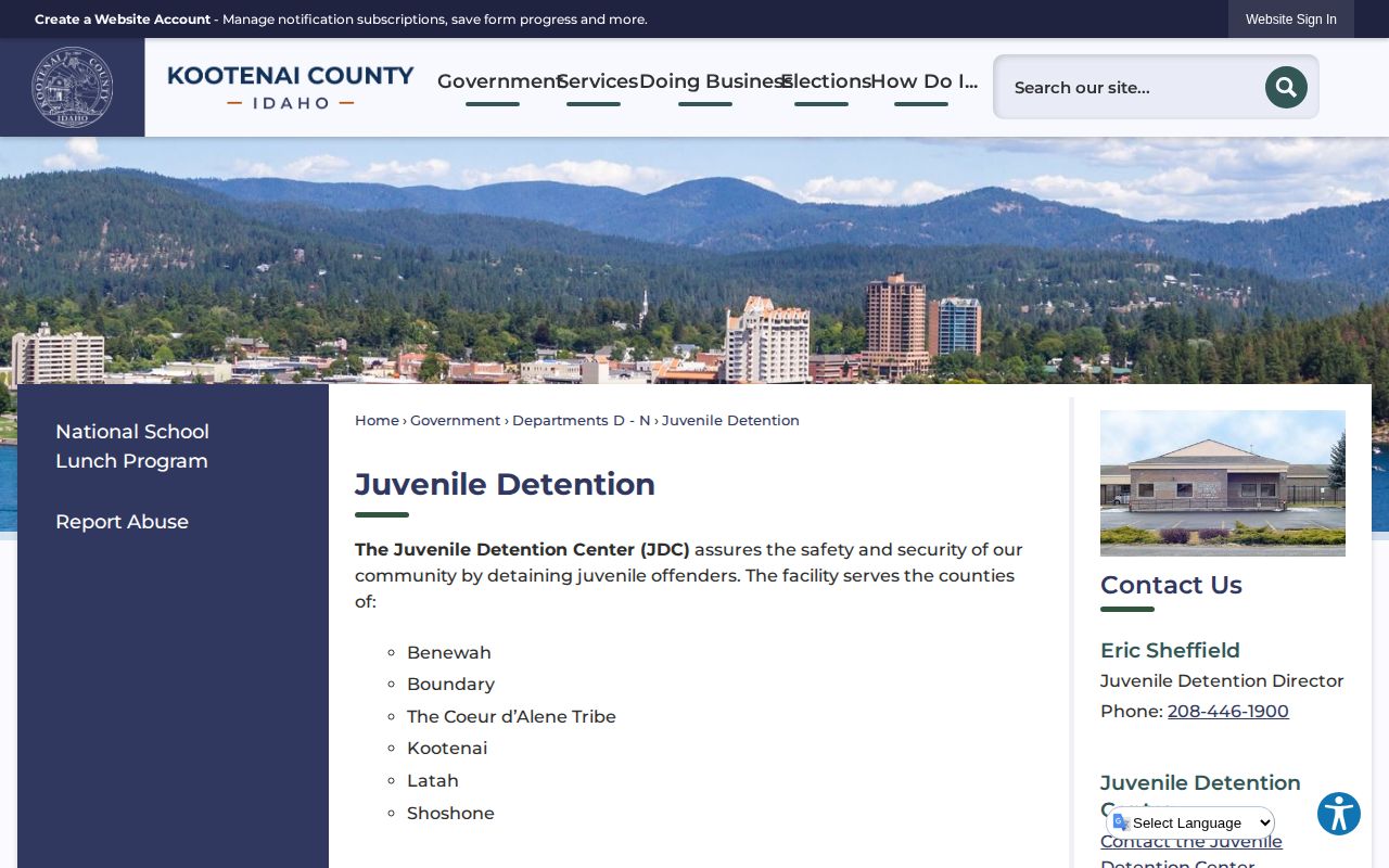 Kootenai County Juvenile Detention Center regional release information for Benewah County